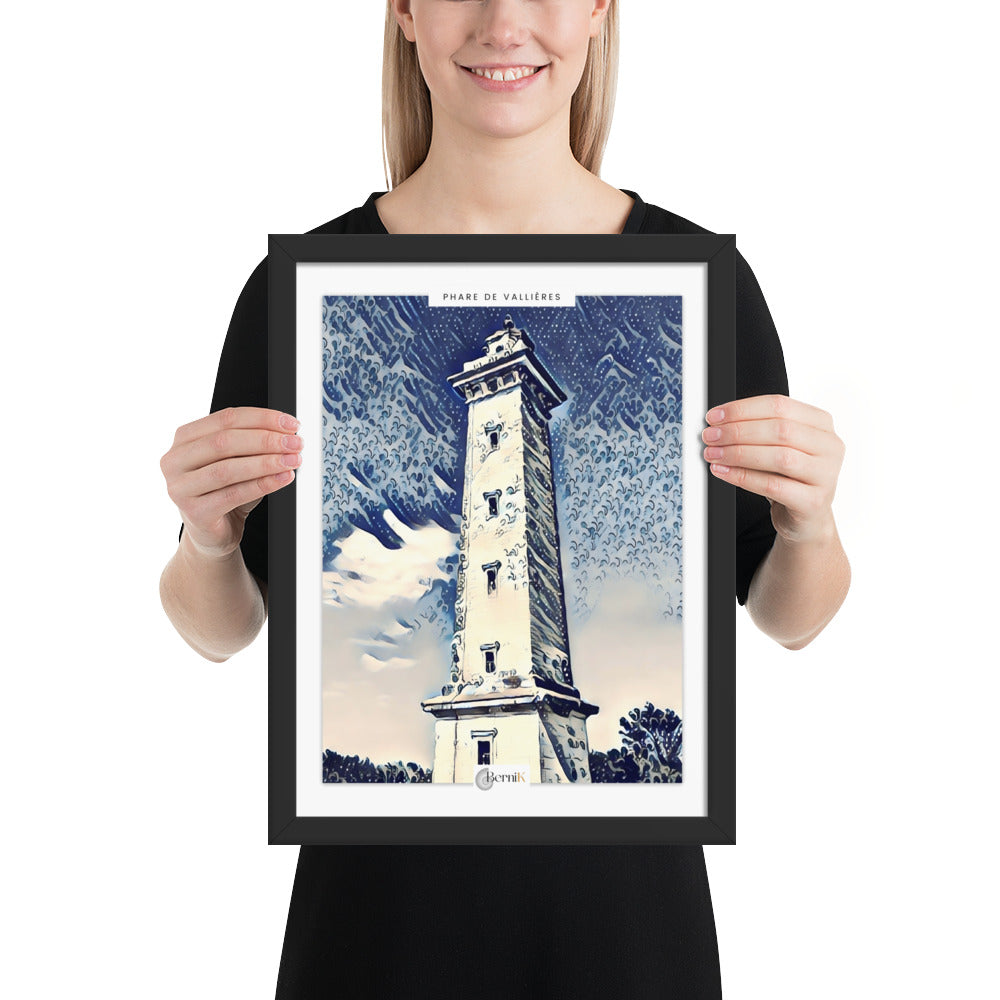 Affiche artistique du phare de Vallières en bleu et blanc