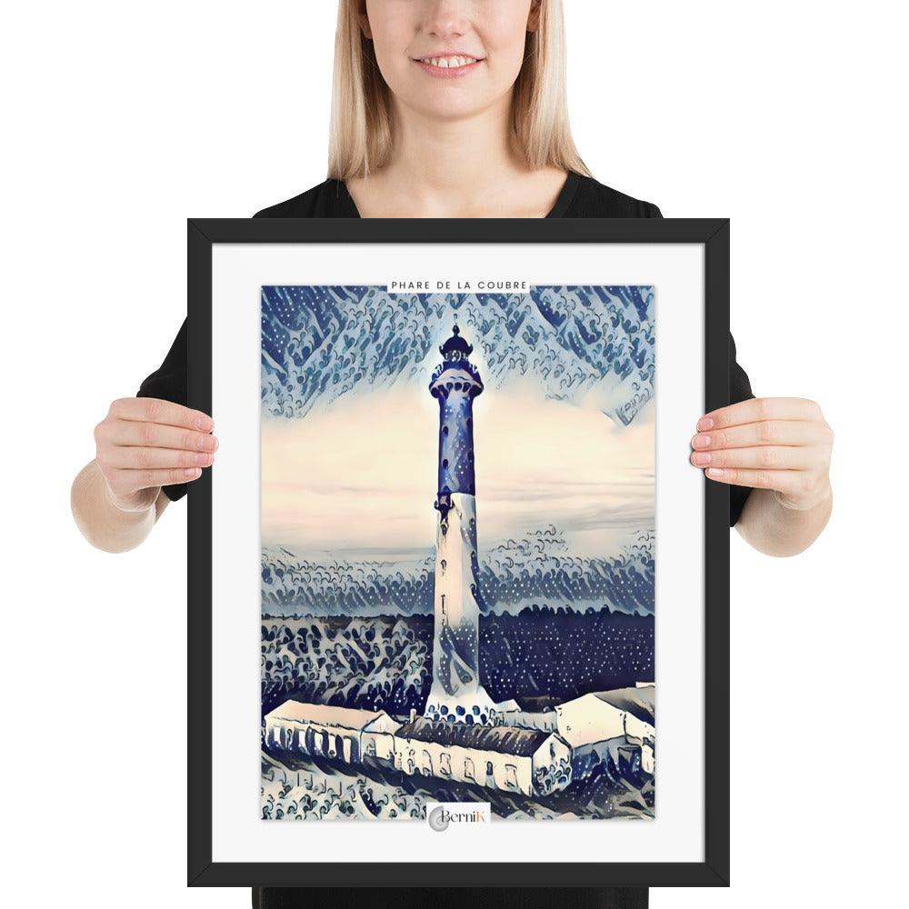 Poster bleu et blanc représentant le phare de la Coubre