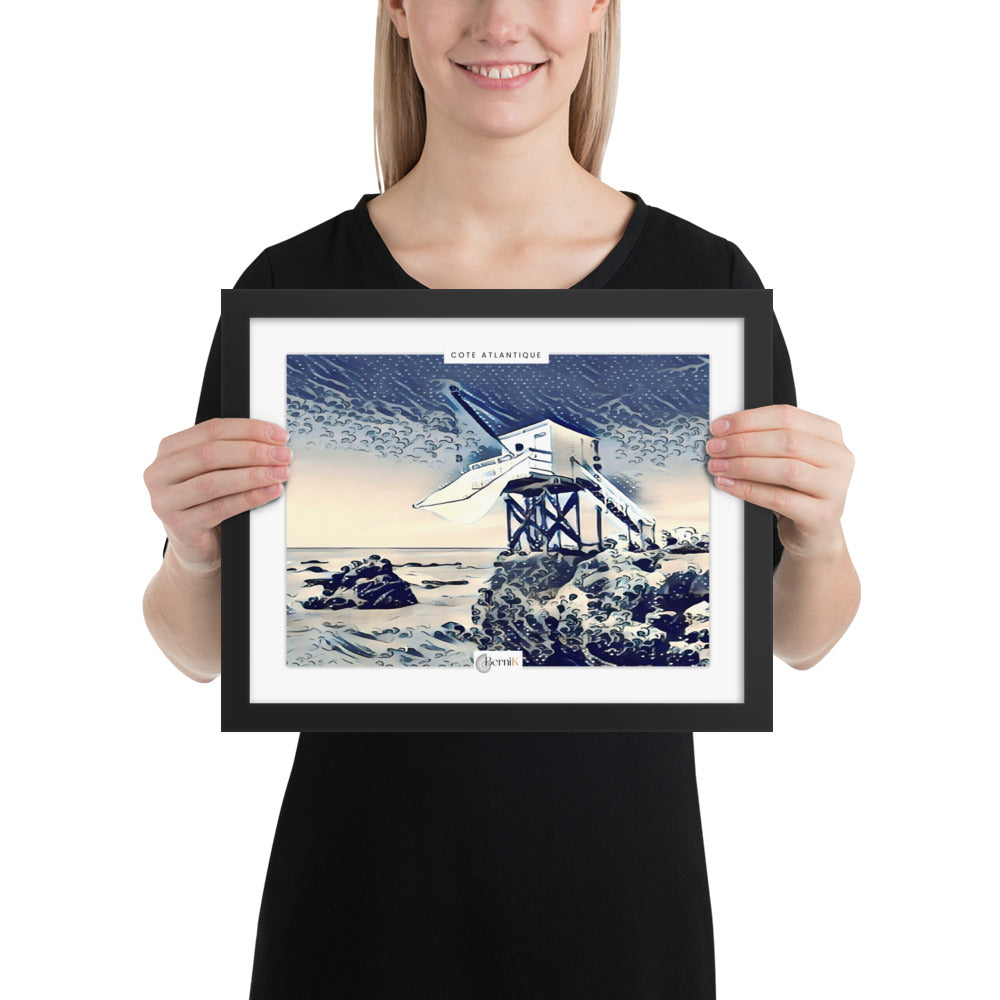 Illustration d’un carrelet bleu et blanc, capturant l’essence de la mer et de la tradition japonaise.