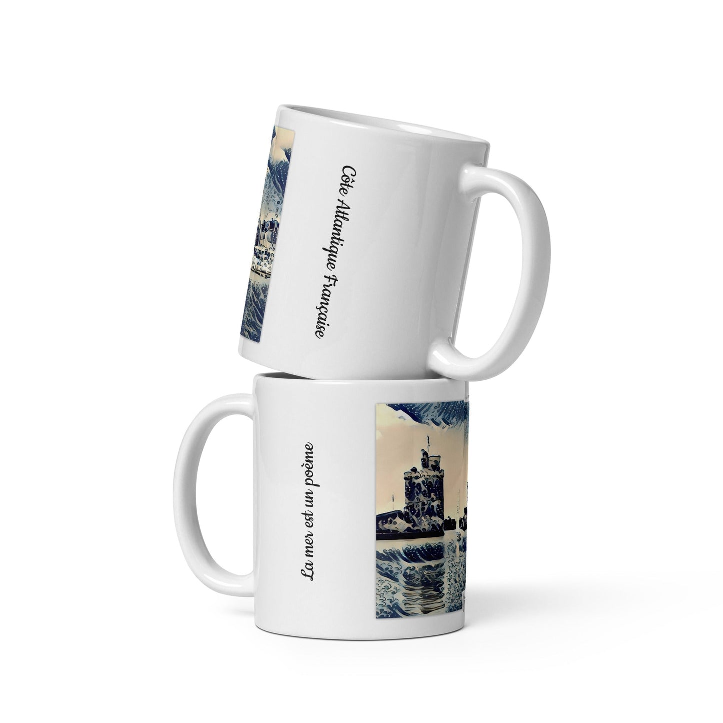 Paysage portuaire de La Rochelle illustré sur un mug en céramique de haute qualité.