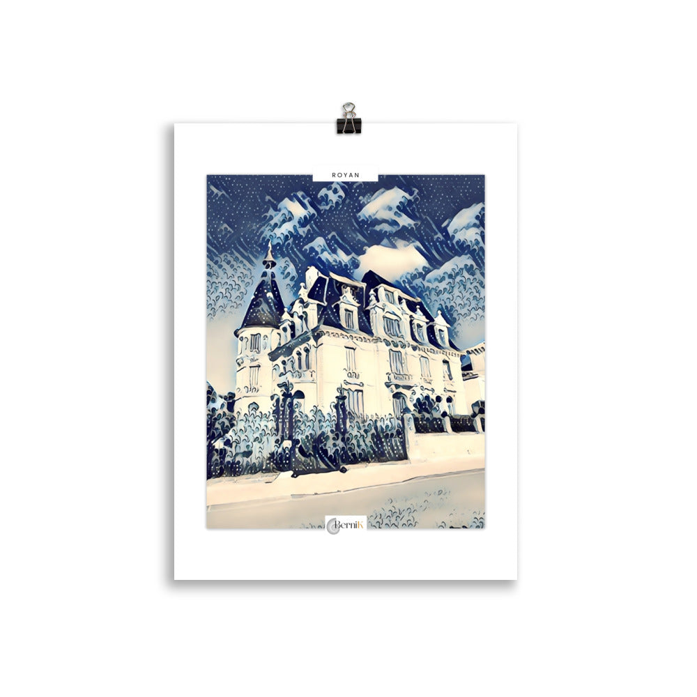Poster décoratif de style estampe japonaise montrant une maison ancienne à Royan