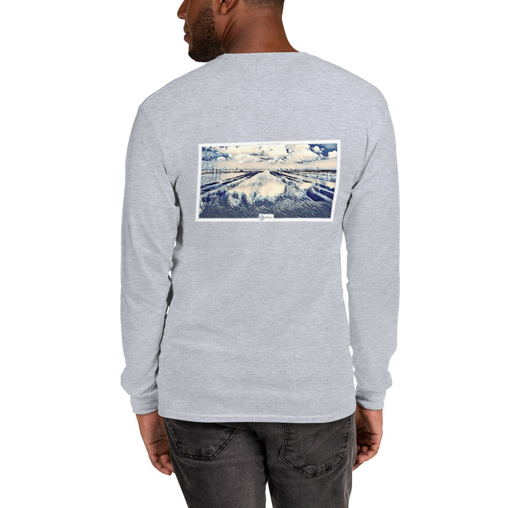T-shirt en coton premium, orné d'une illustration artistique d'un parc à huîtres inspirée des estampes japonaises, pour un style raffiné.