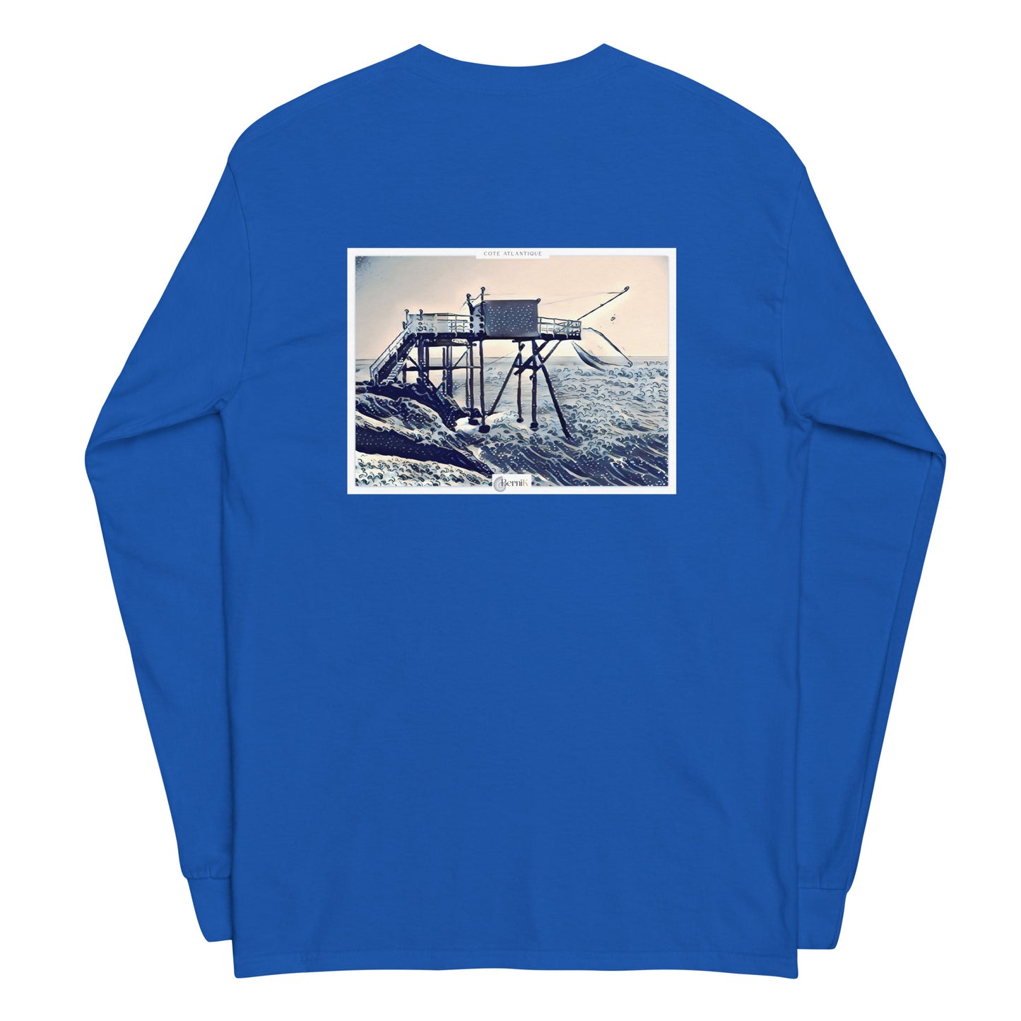 Tshirt unisexe, carrelet bleu sur fond de design estampe japonaise, coupe classique et confortable.