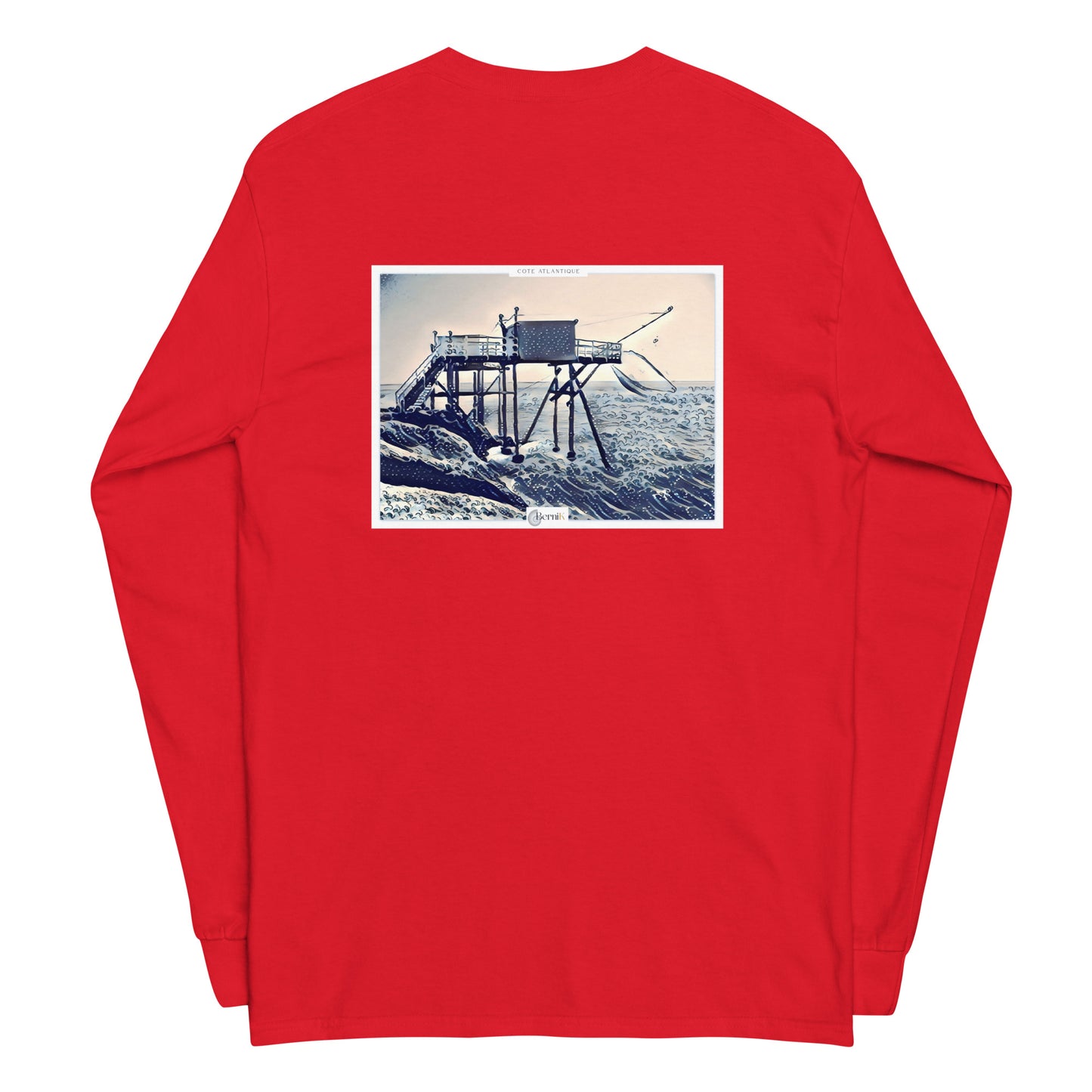 Tshirt unisexe a manches longues, design carrelet en estampe japonaise, alliant confort et style maritime.