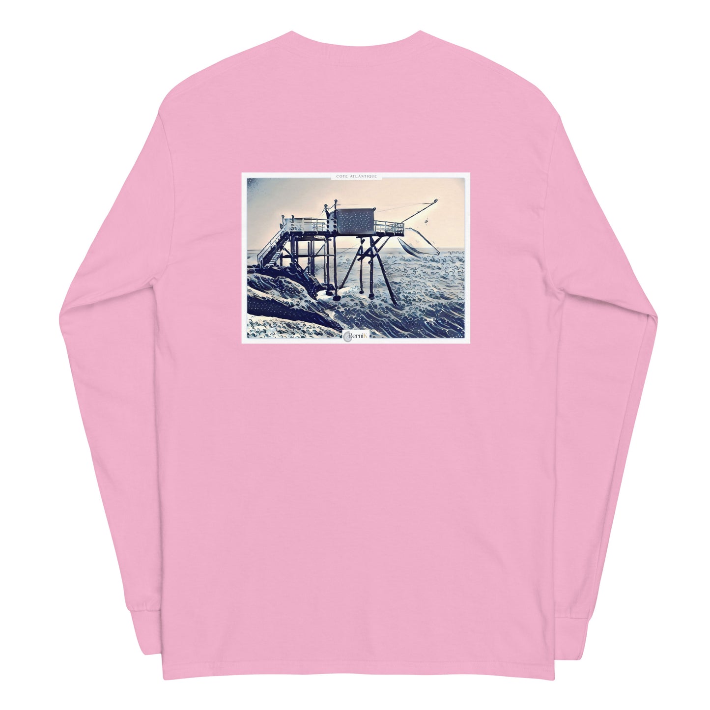 Tshirt classique en coton avec carrelet en estampe japonaise bleue, parfait pour un look maritime.