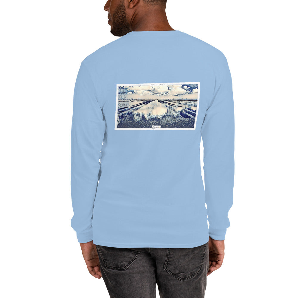 T-shirt en coton de qualité supérieure, orné d'une illustration géométrique d'un parc à huîtres, alliant art et esprit maritime.
