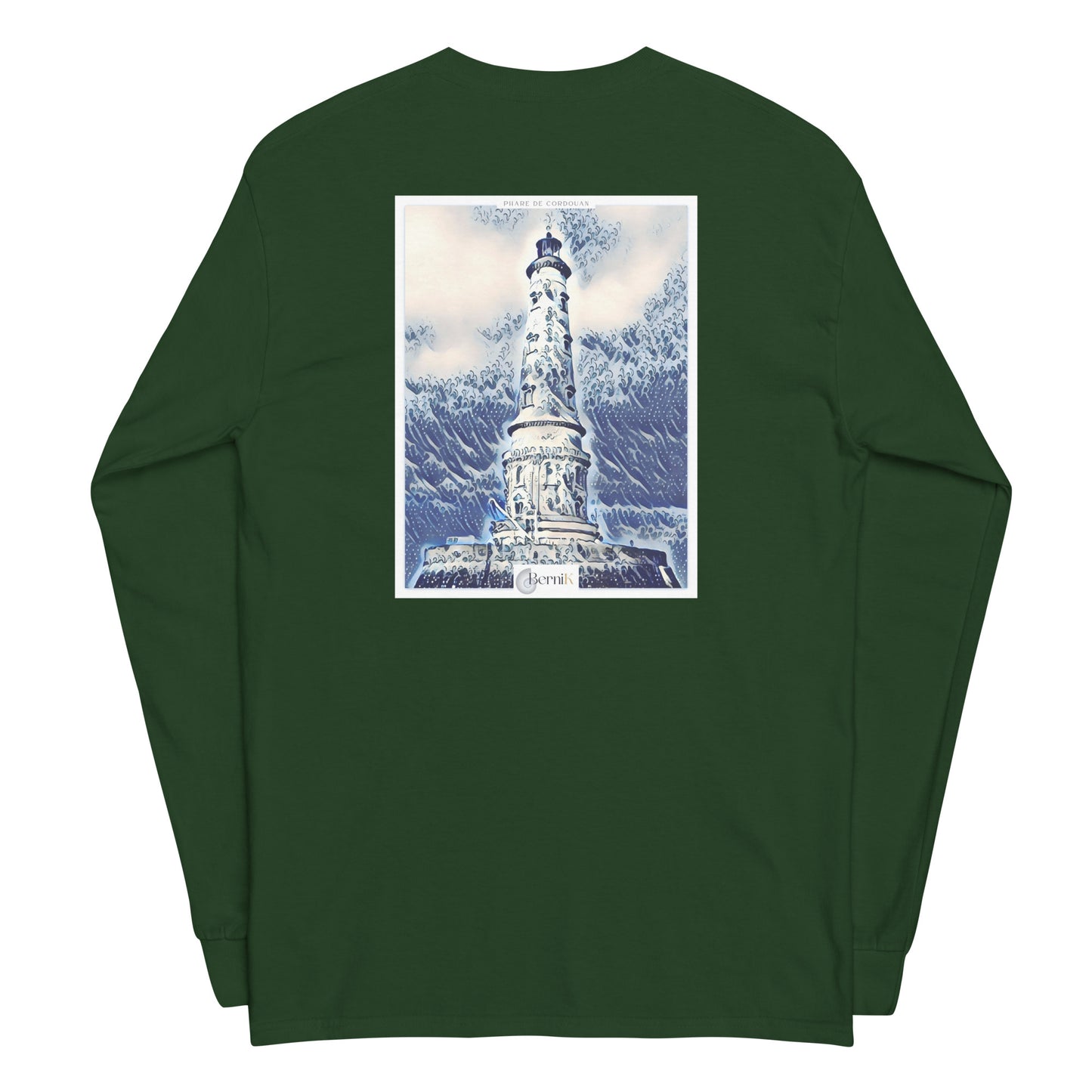 T-shirt unisexe à manches longues, orné d'une illustration du Phare de Cordouan, véritable emblème de la culture maritime des côtes atlantiques.