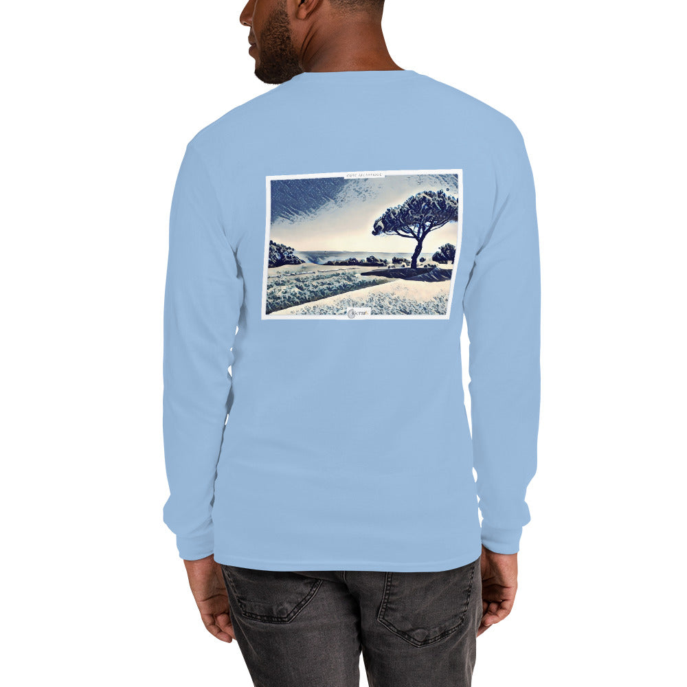 T-shirt classique à manches longues avec illustration de pin parasol, symbole d'élégance maritime.