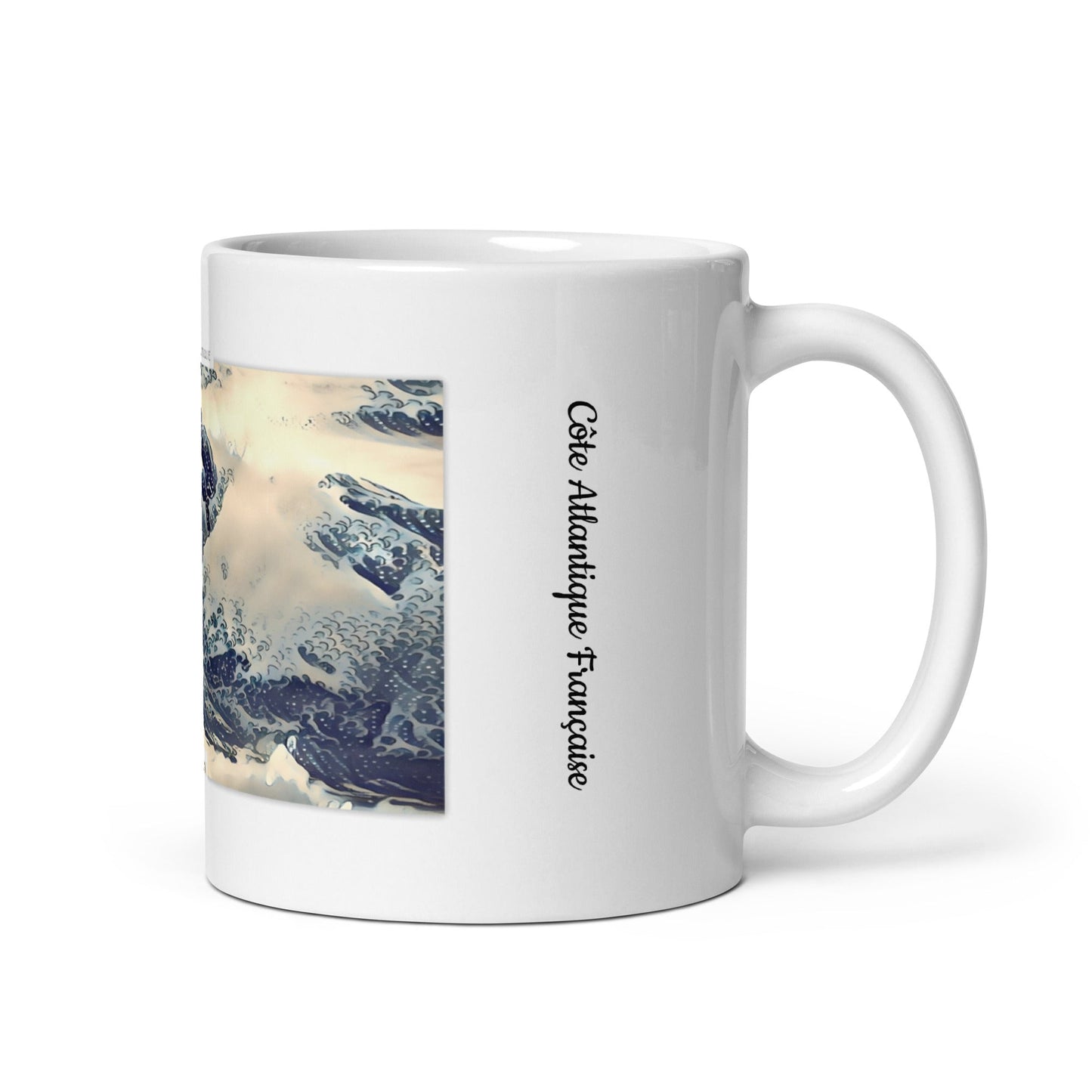 Mug céramique montrant un surfeur à Seignosse, inspiré des estampes japonaises.