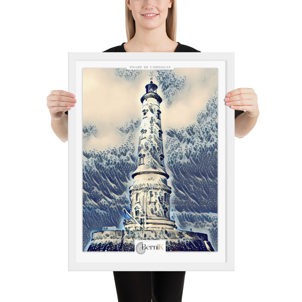 Affiche encadrée maritime, illustrant le phare de Cordouan, idéale pour un décor élégant.