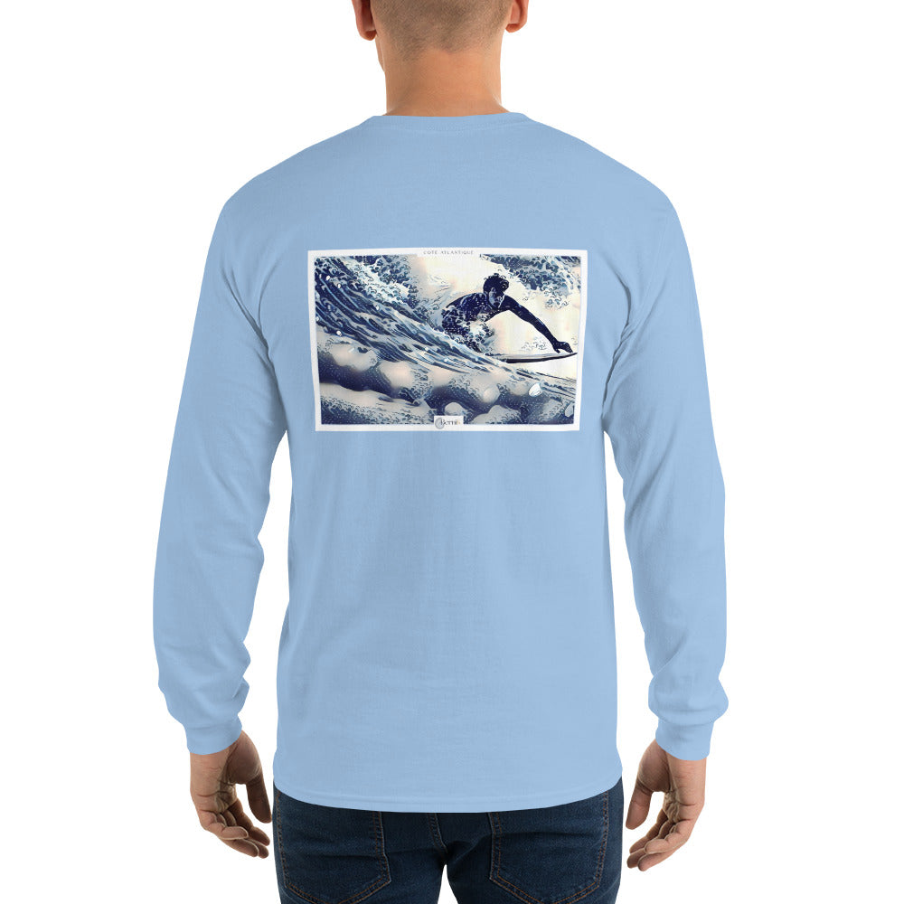 T-shirt manches longues orné d'un surfeur sur les vagues de Biarritz, style japonais.