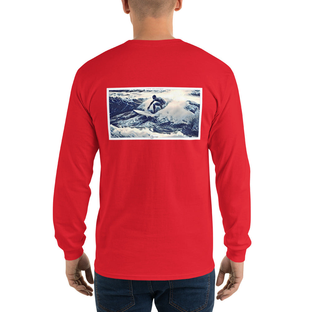 T-shirt manches longues unisexe avec surfeur et vagues à Seignosse.