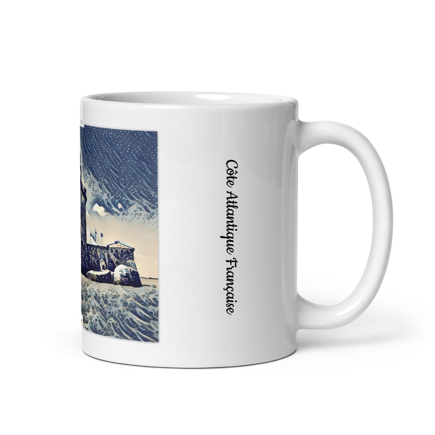 Vue artistique du Fort Louvois sur un mug, inspirée des estampes japonaises.