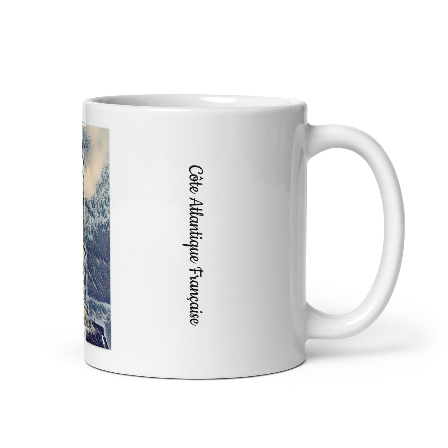 Mug avec illustration du phare de Cordouan au large de l'océan.