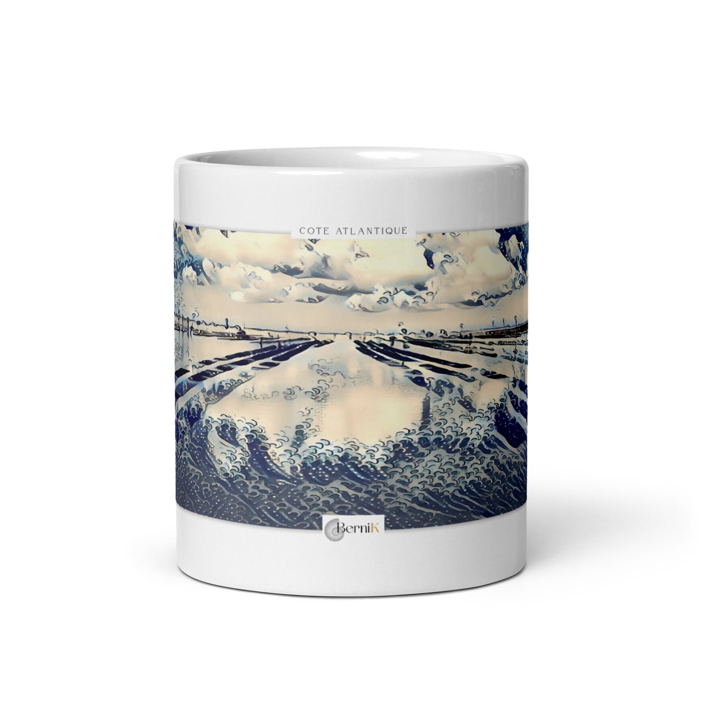 Mug en céramique décoré d’une vue aérienne d’un parc à huîtres.