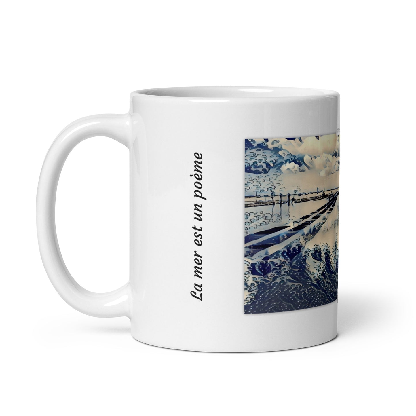 Mug au design marin illustrant un parc à huîtres vu du ciel.