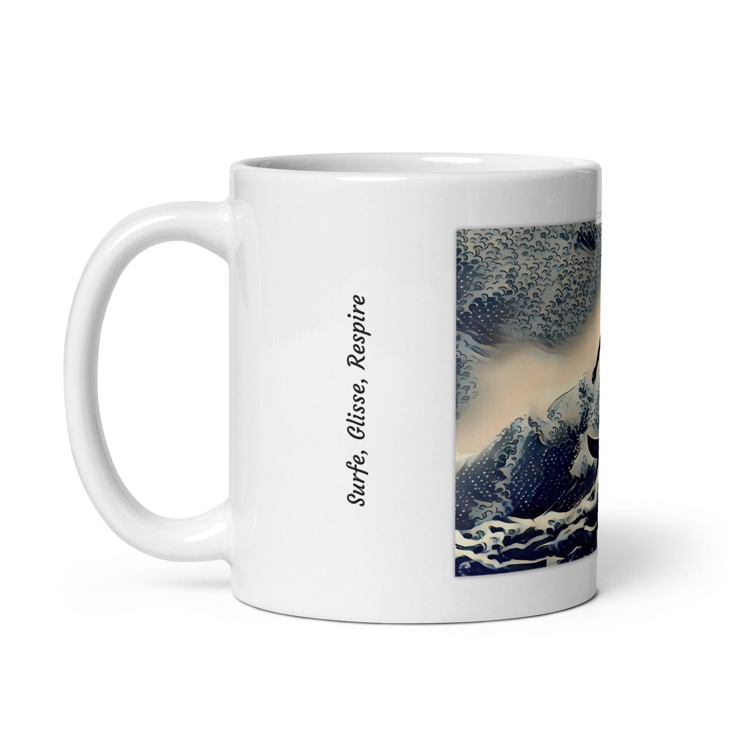 Mug illustrant un surfeur à Hossegor, pris dans une vague spectaculaire de l'océan Atlantique.