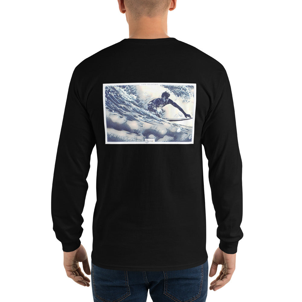 T-shirt manches longues avec design estampe japonaise représentant un surfeur à Biarritz.