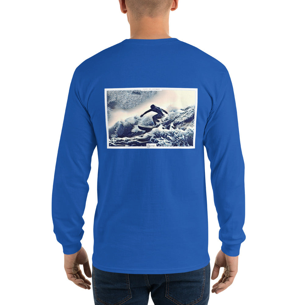 T-shirt unisexe inspiré des vagues de Hossegor, avec une illustration de surfeur en style estampe japonaise.