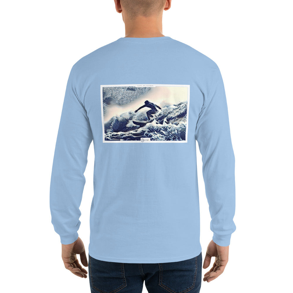 T-shirt avec illustration de surfeur à Hossegor, inspiré des estampes japonaises, parfait pour un look surf et contemporain.