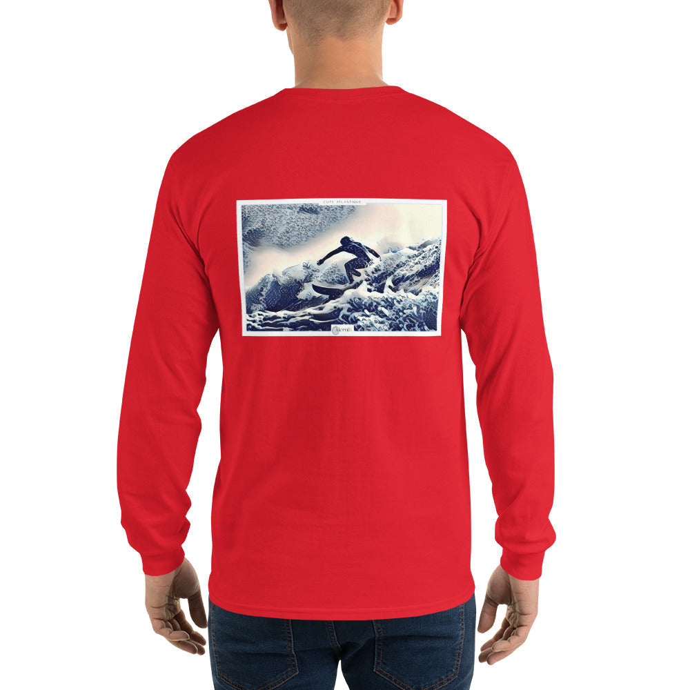 T-shirt avec une illustration de surfeur à Hossegor, inspirée par l'art japonais, parfait pour les passionnés de surf et de culture japonaise.