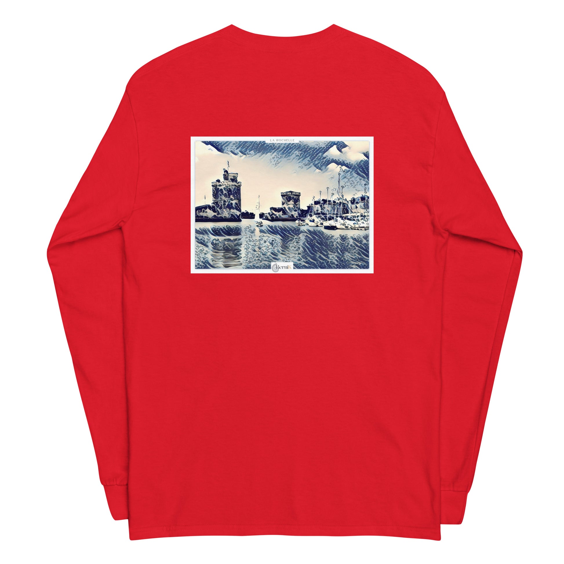 T-shirt en coton premium, illustrant le Vieux Port de La Rochelle et ses tours célèbres, alliant confort exceptionnel et style maritime.